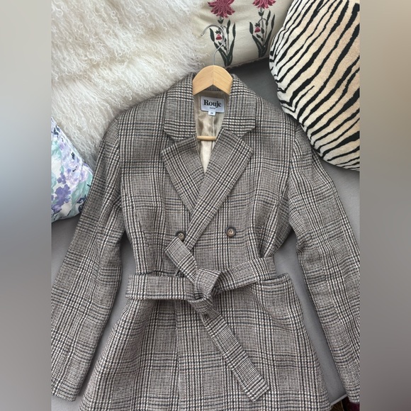 Rouje Brown Plaid Belted Blazer 34 Albert - Picture 3 of 6